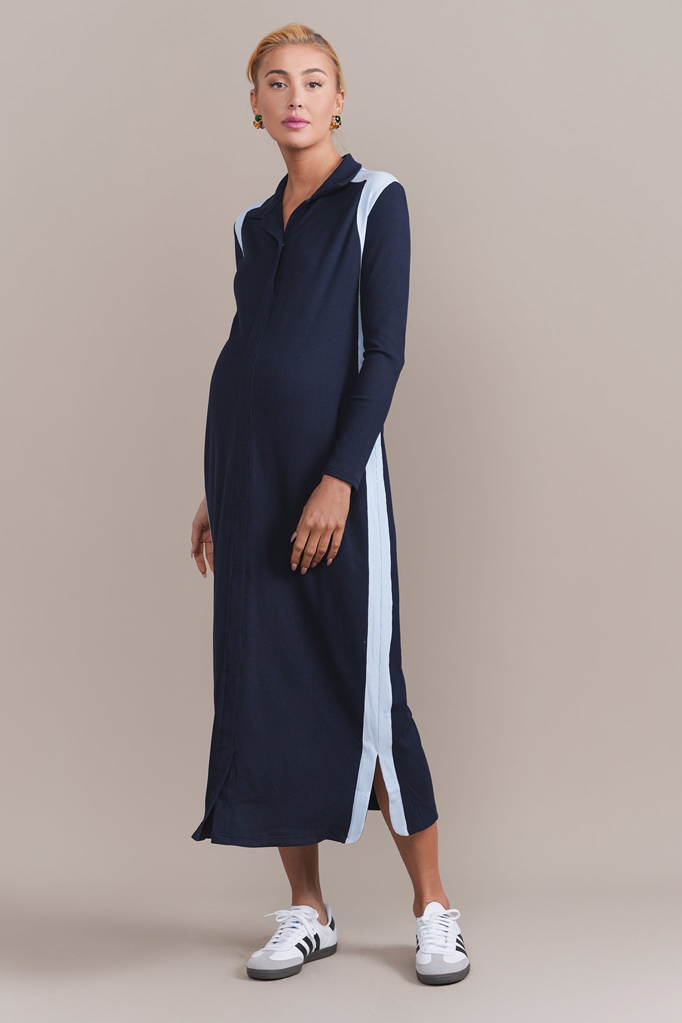 Vanna Maternity Dress in Navy / Light Blue