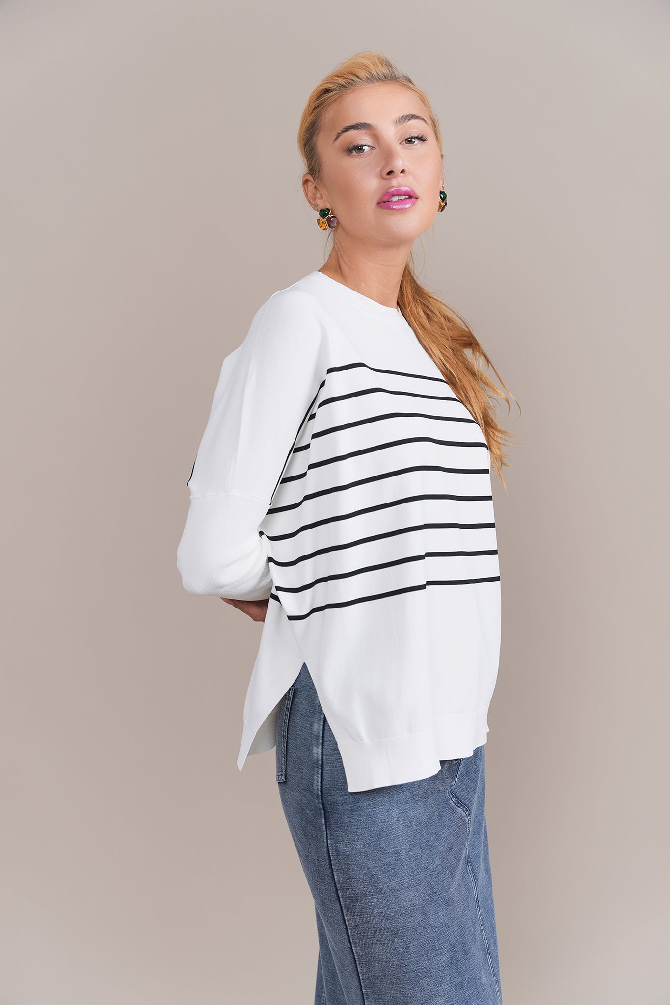 Montia Top in White/Black Stripe