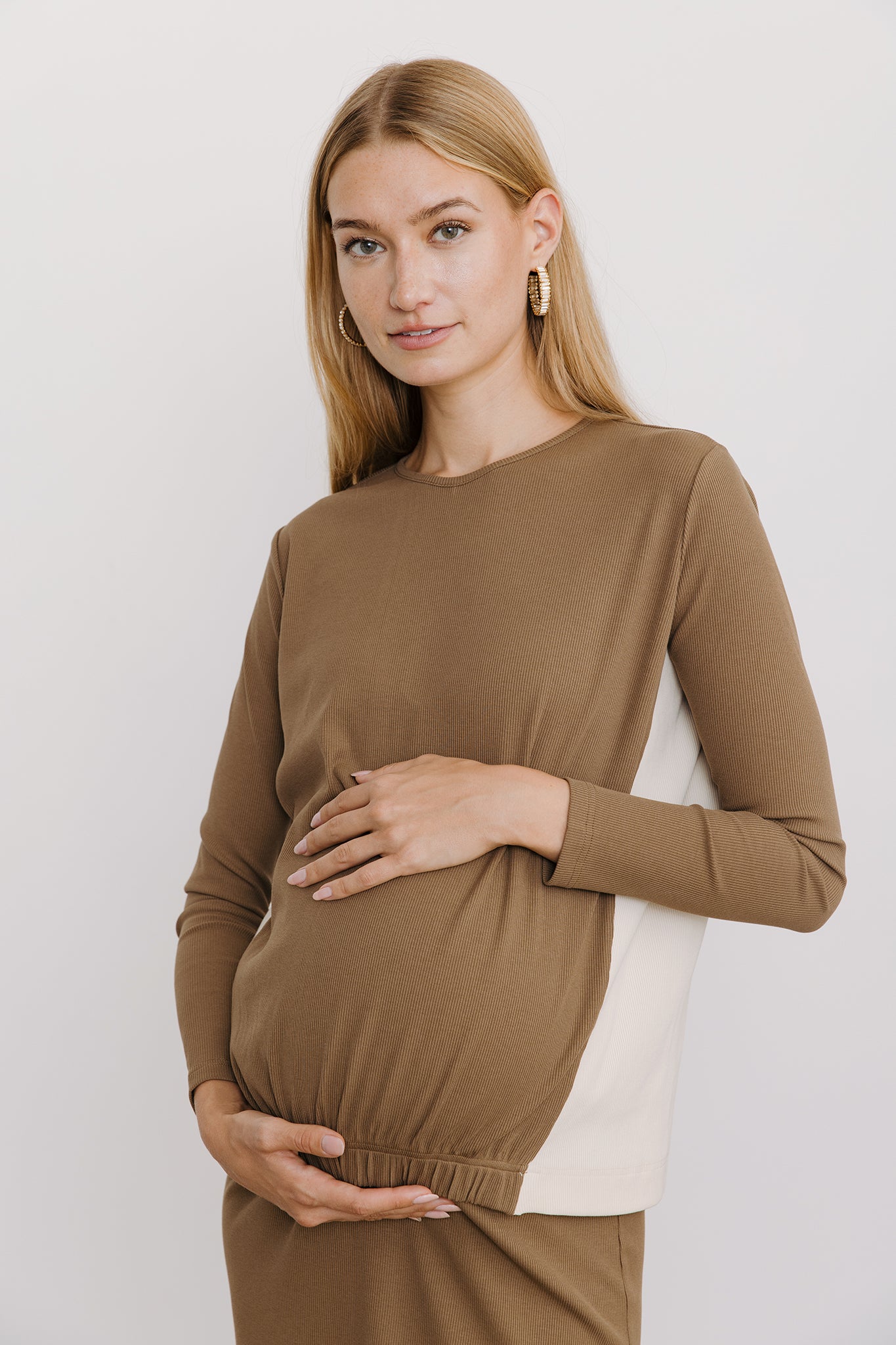 Willow Maternity Top in Mocha/Cream