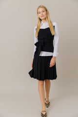 Corset Style Top and Pleated Skirt Set in Black/White