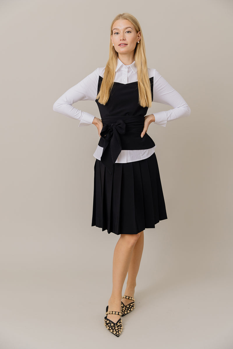 Corset Style Top and Pleated Skirt Set in Black/White