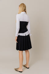 Corset Style Top and Pleated Skirt Set in Black/White