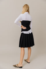 Corset Style Top and Pleated Skirt Set in Black/White