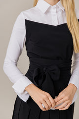 Corset Style Top and Pleated Skirt Set in Black/White