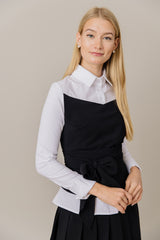 Corset Style Top and Pleated Skirt Set in Black/White