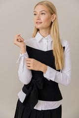 Corset Style Top and Pleated Skirt Set in Black/White