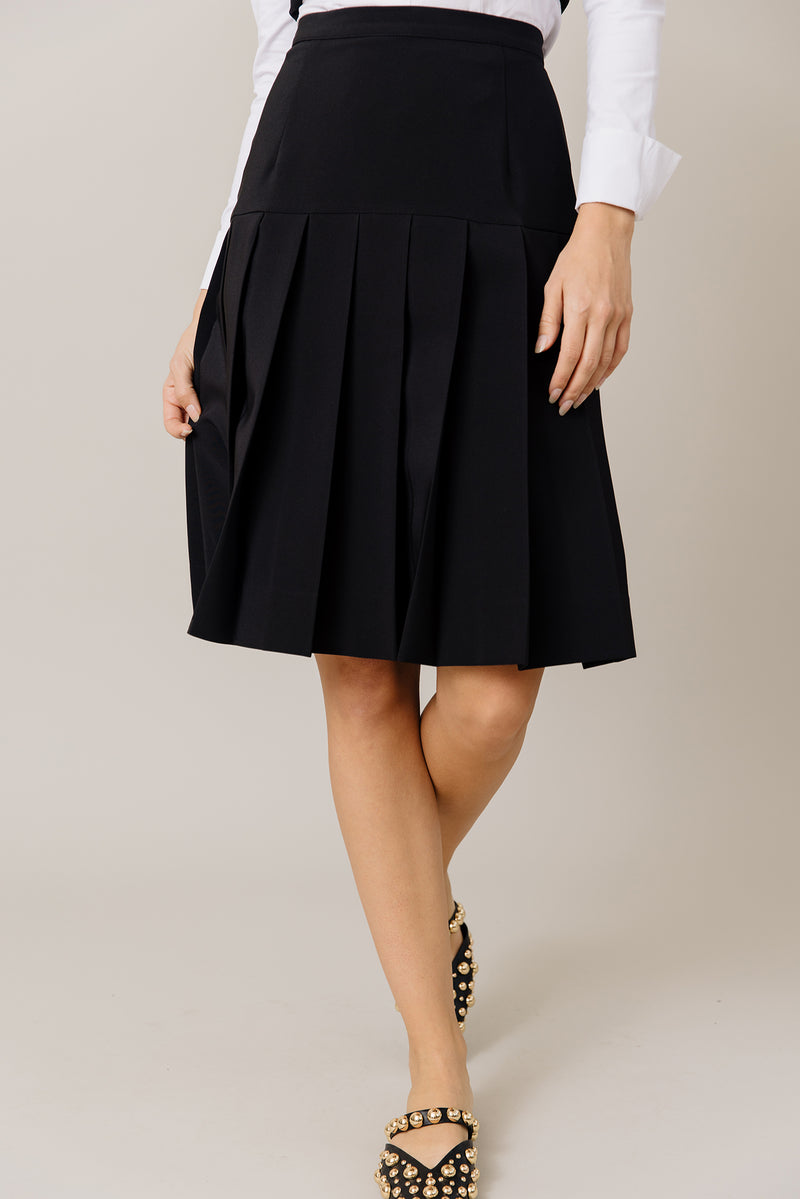 Corset Style Top and Pleated Skirt Set in Black/White