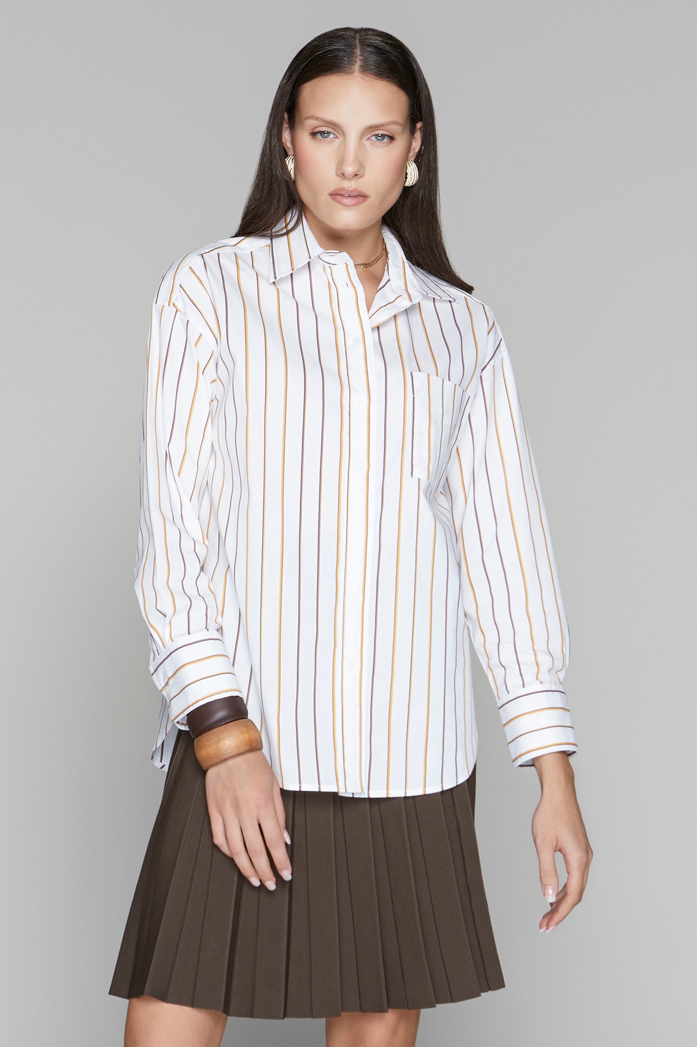Spencer Blouse in Cocoa Pinstripe