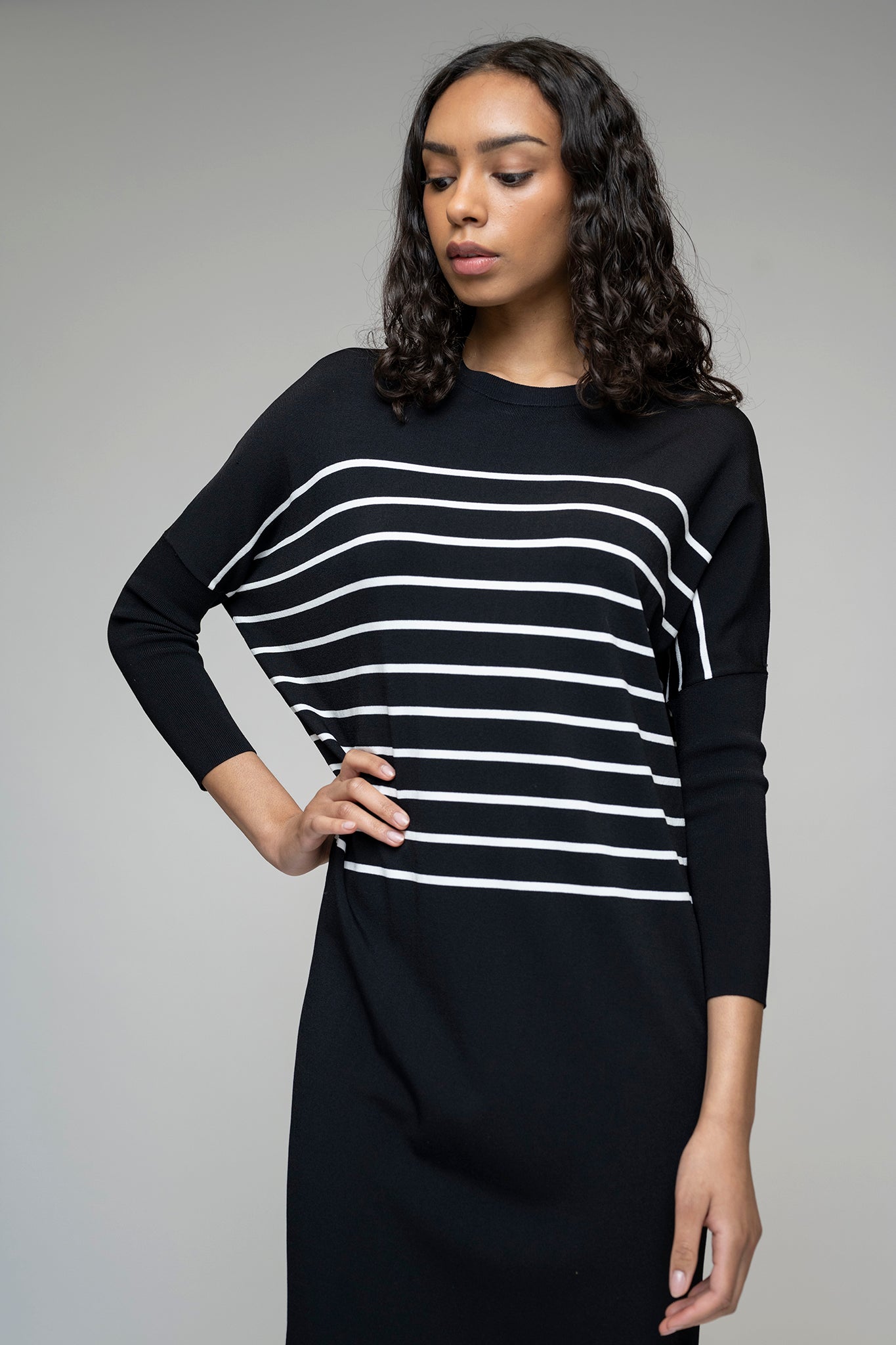 The Perilla Dress in Black/White Stripe