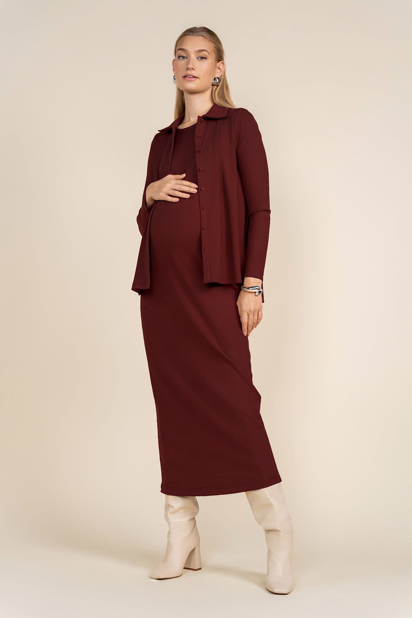 Pierre Maternity Dress in Merlot