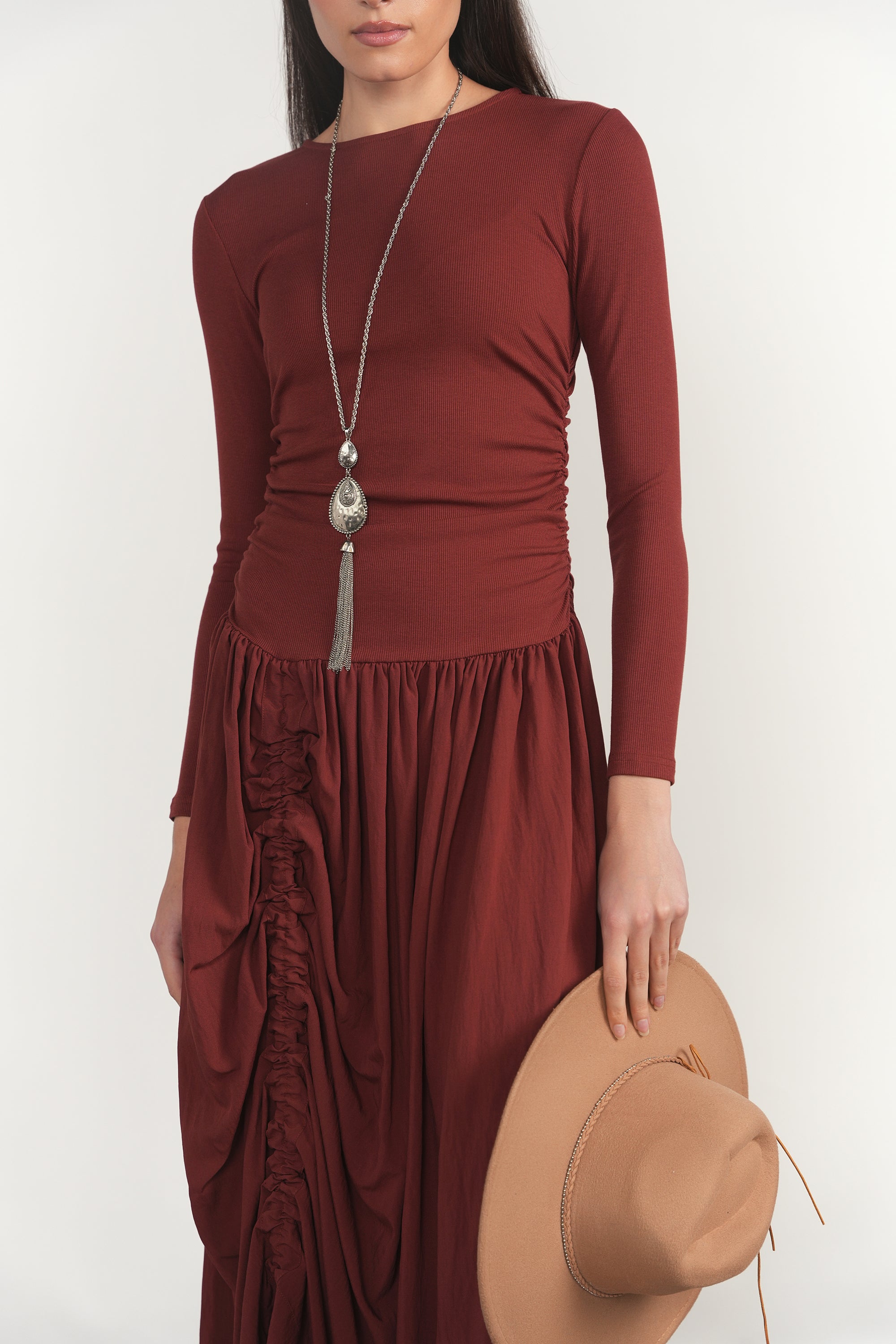 Savoy Dress in Brick