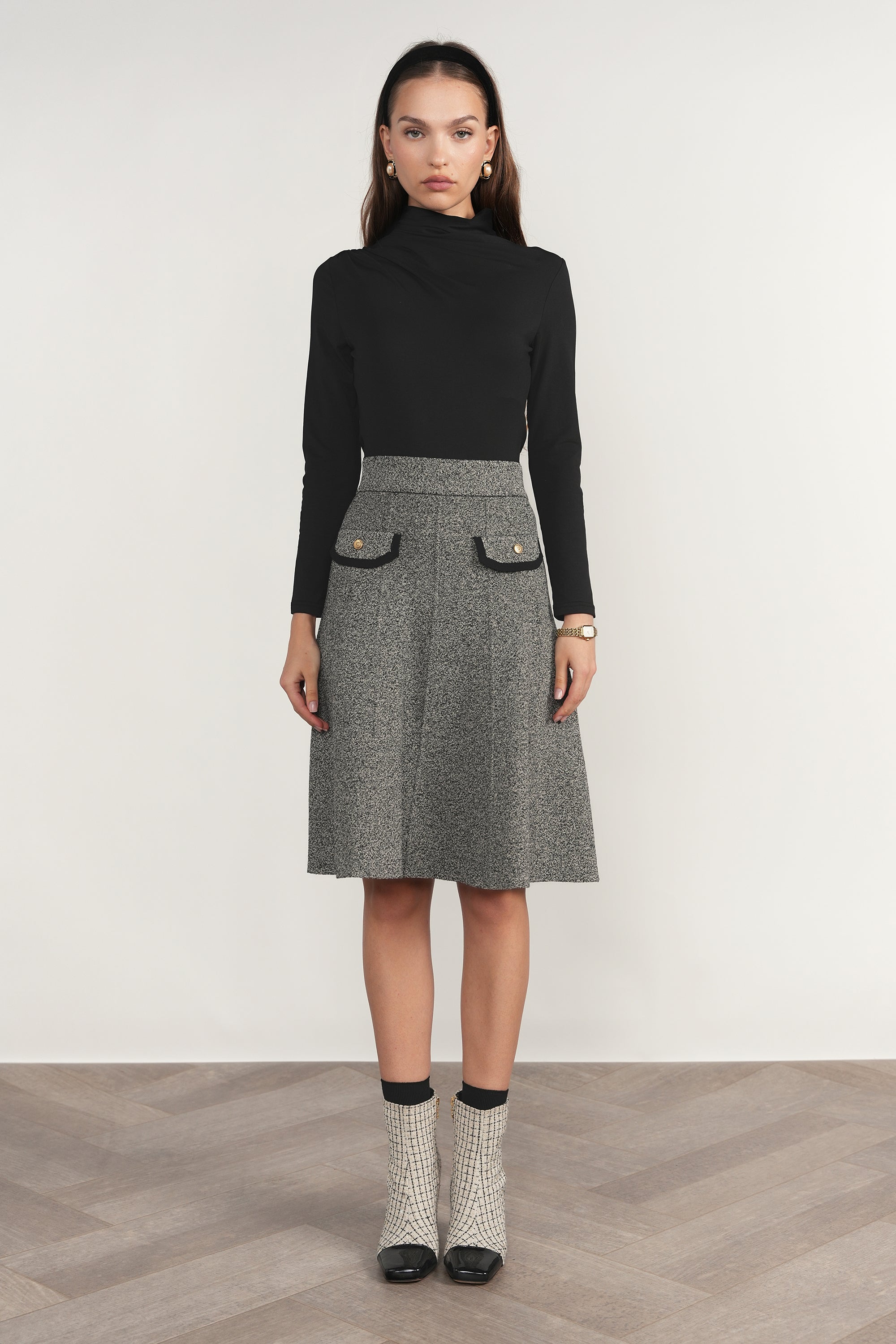 Trent Skirt in Black Tweed