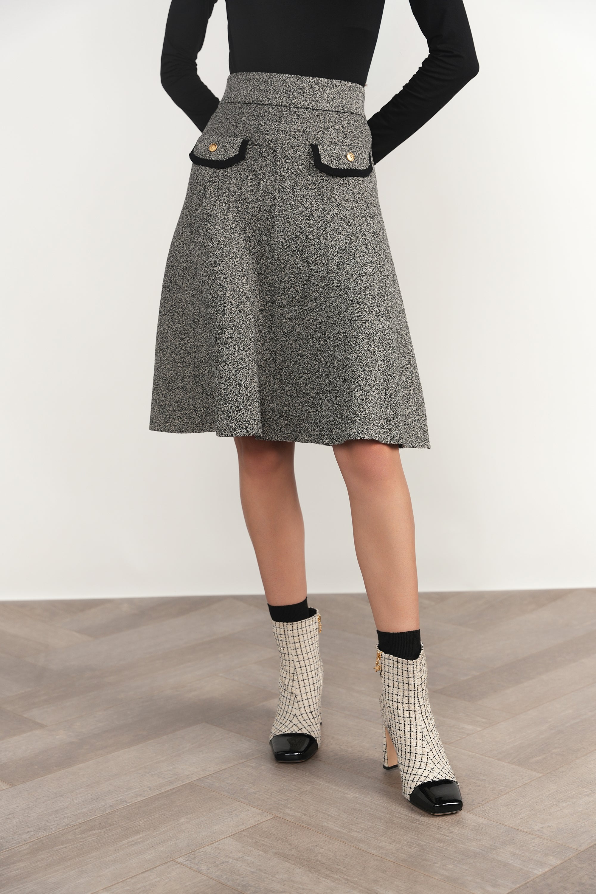 Trent Skirt in Black Tweed