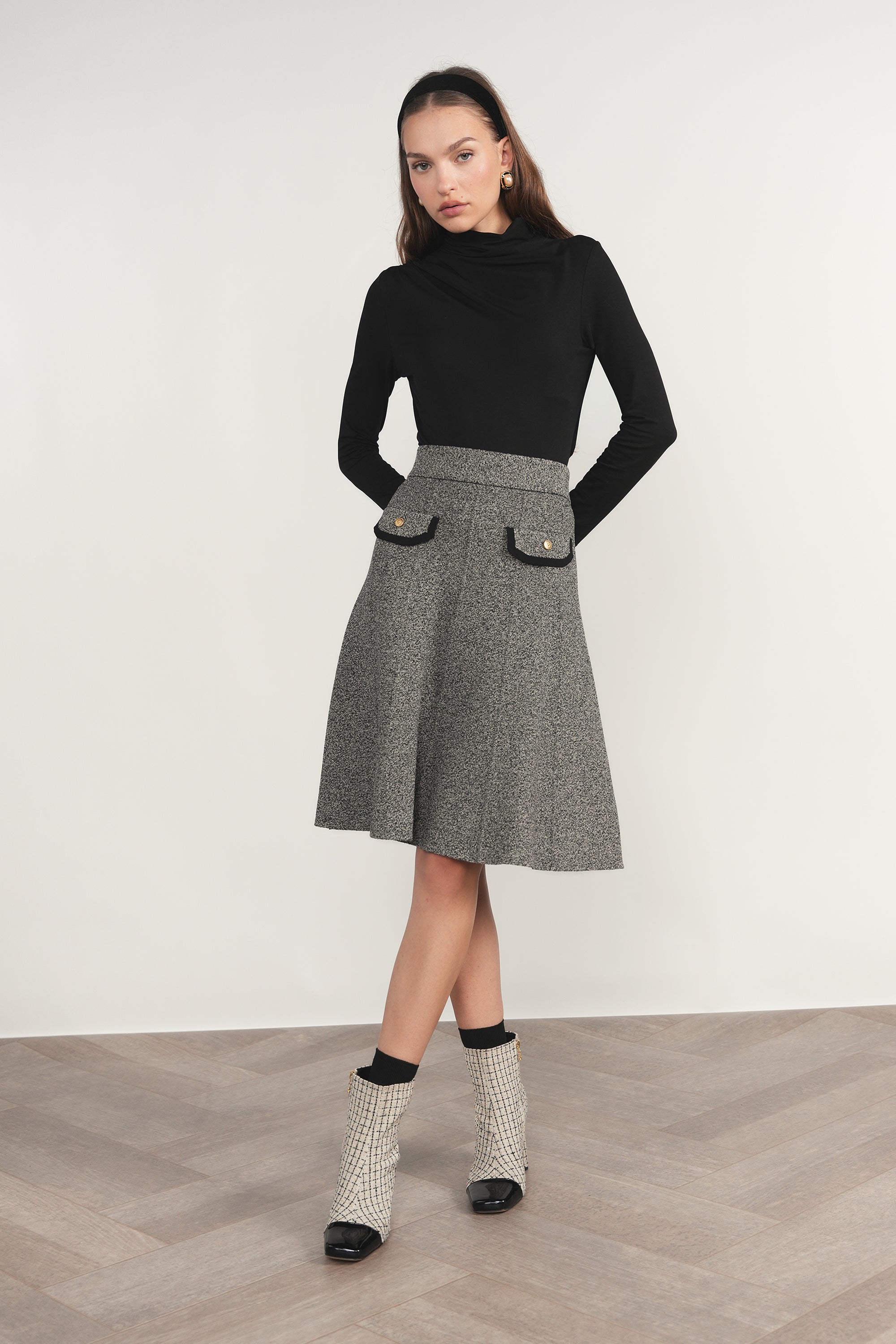 Trent Skirt in Black Tweed