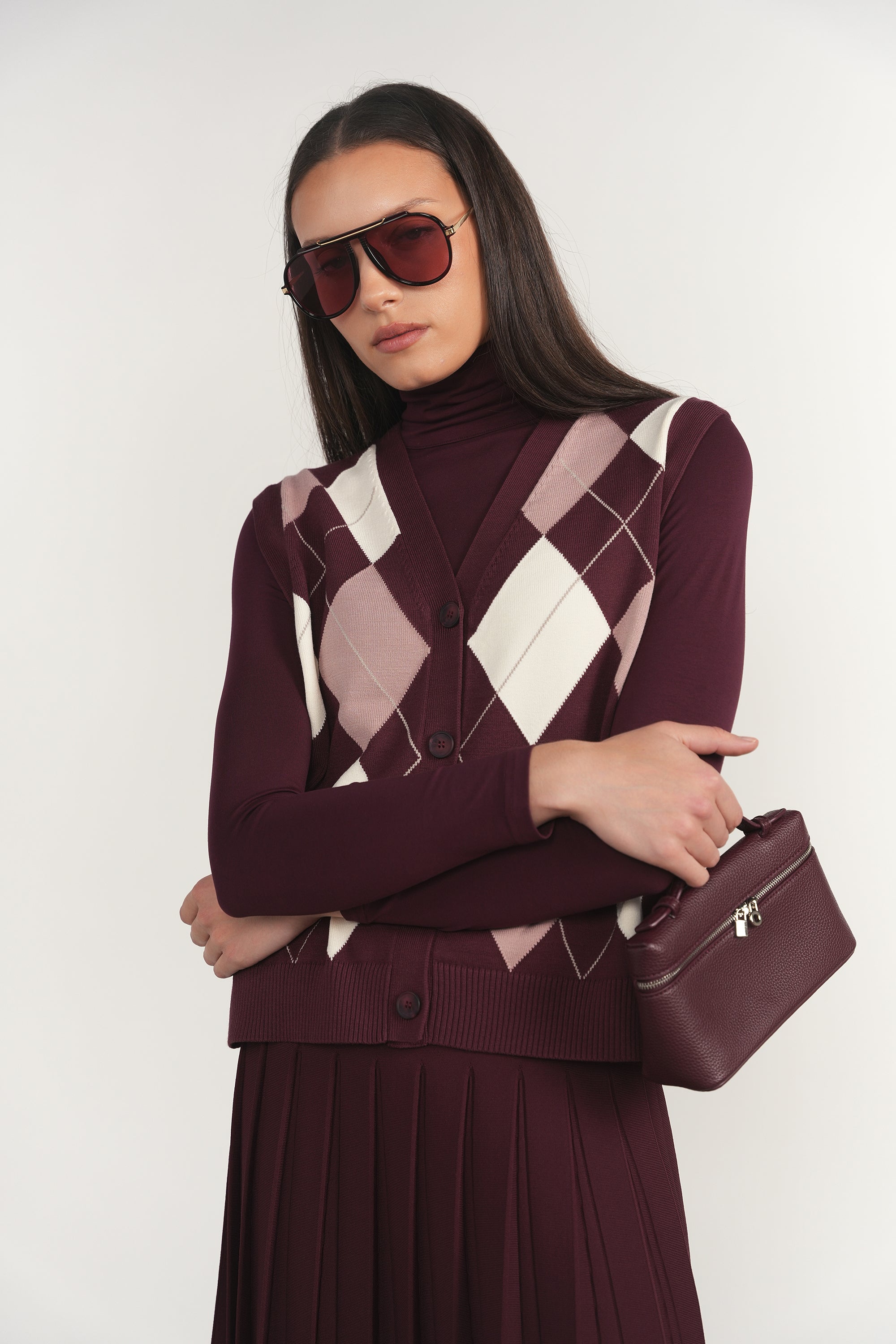 Rhine Cardigan Vest in Antique Berry / Dusty Rose