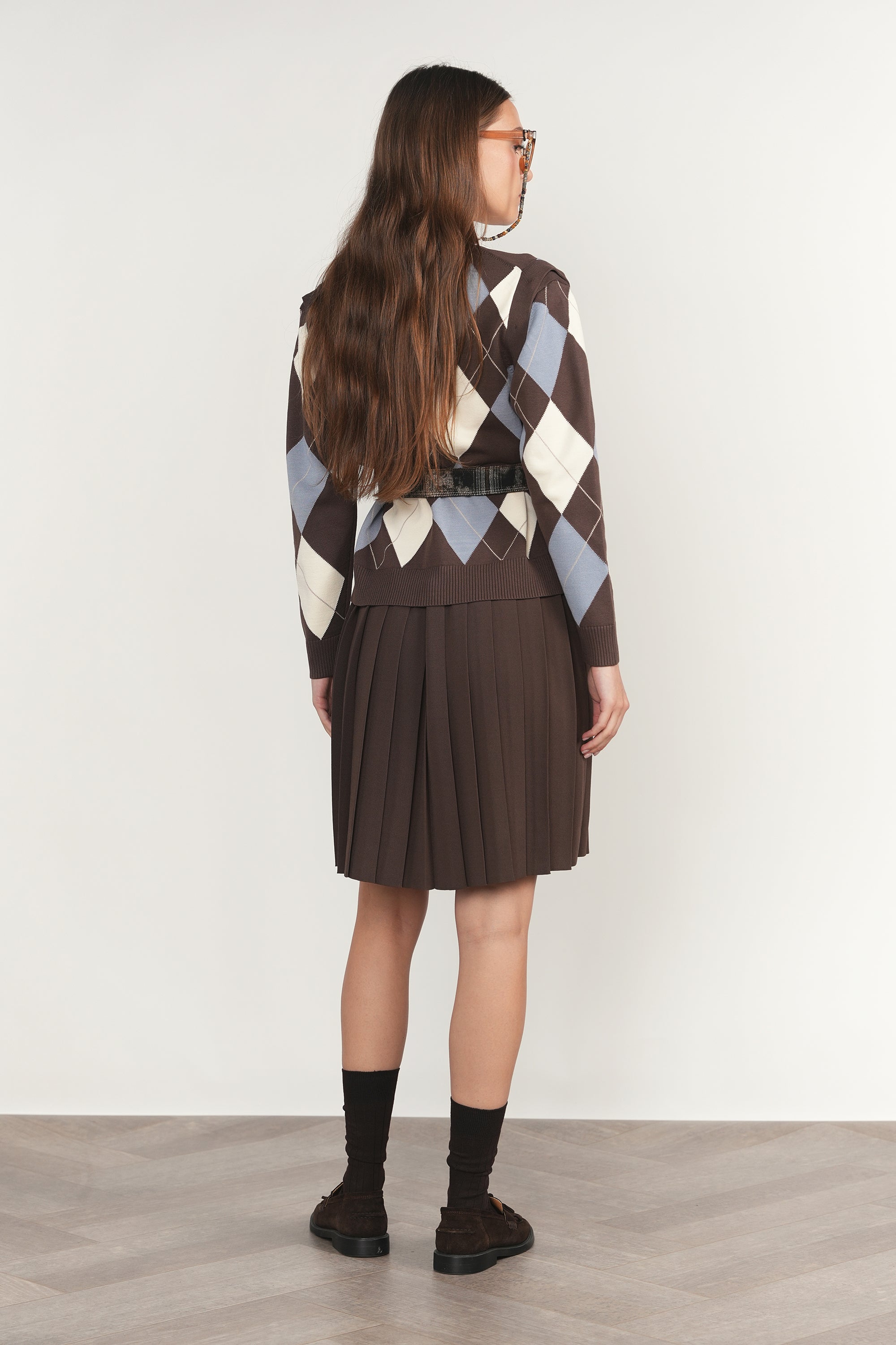 Rhine Cardigan Vest in Fudge / Slate Blue