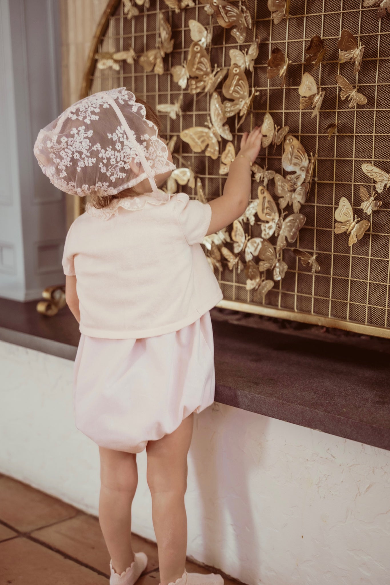 Mayfair Romper + Bonnet in Rose