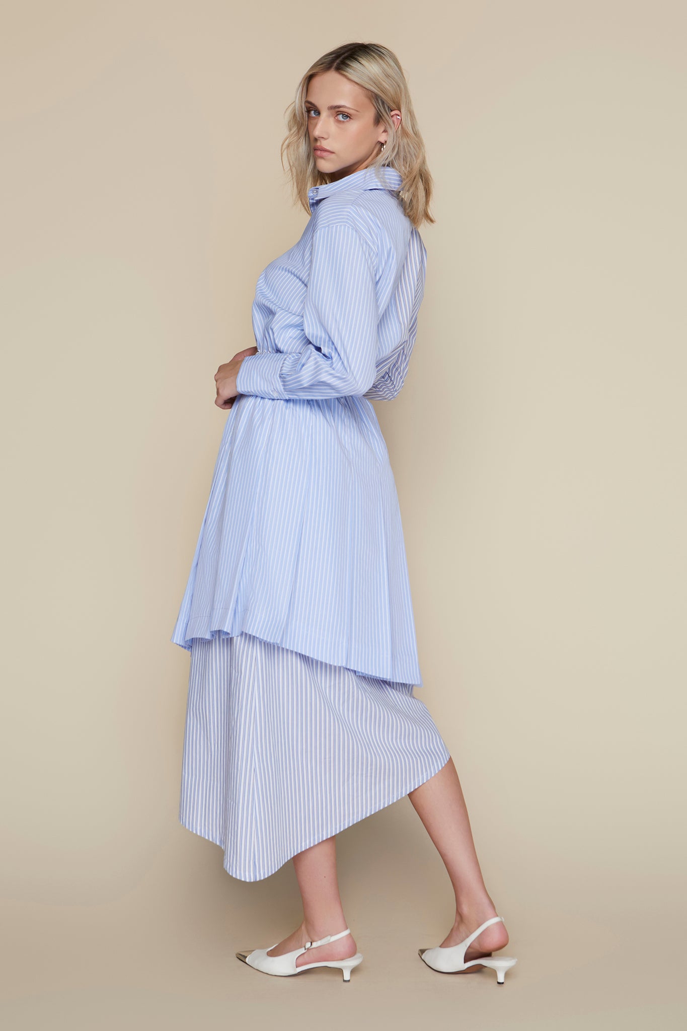 Malta Dress in Blue Pinstripe