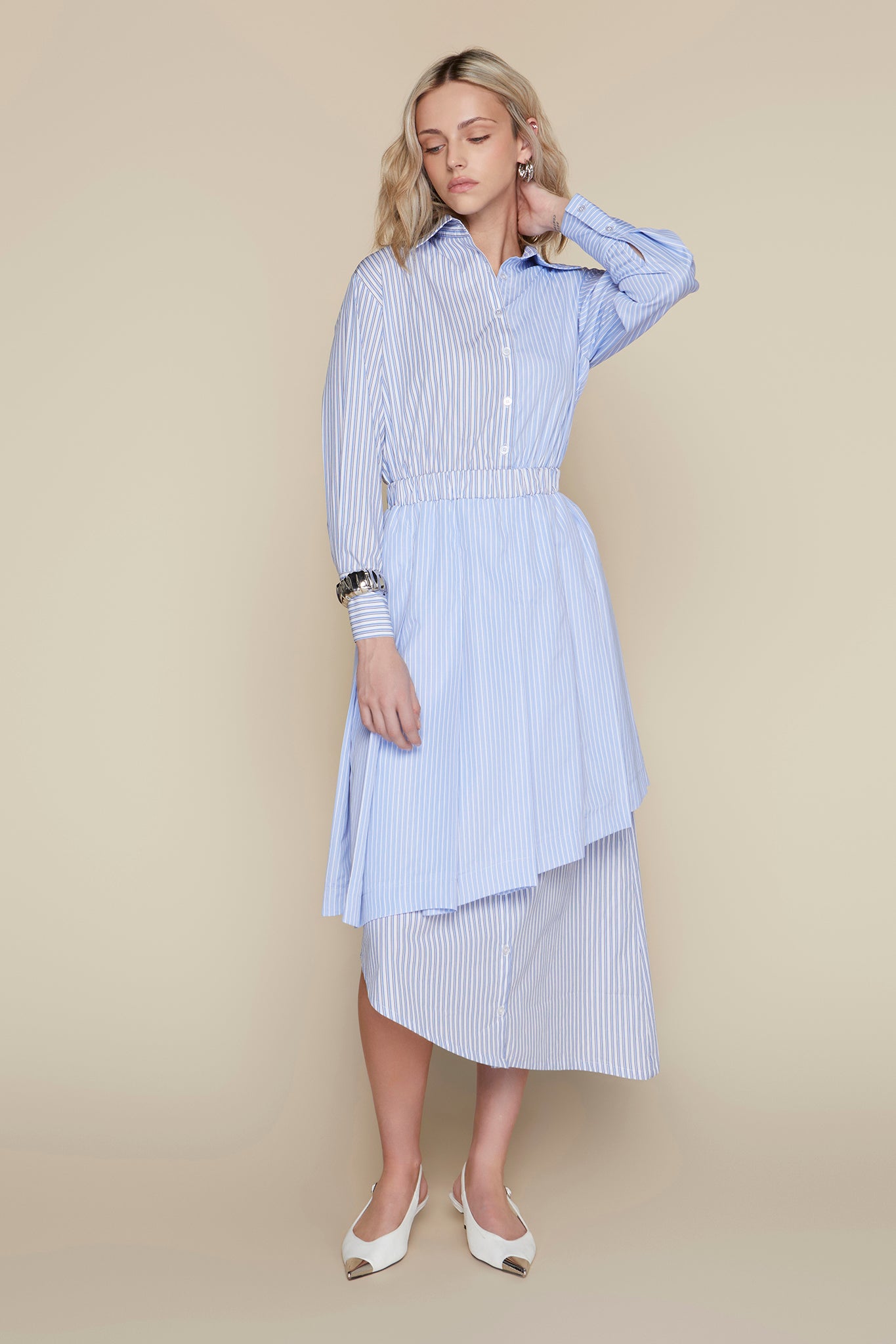 Malta Dress in Blue Pinstripe