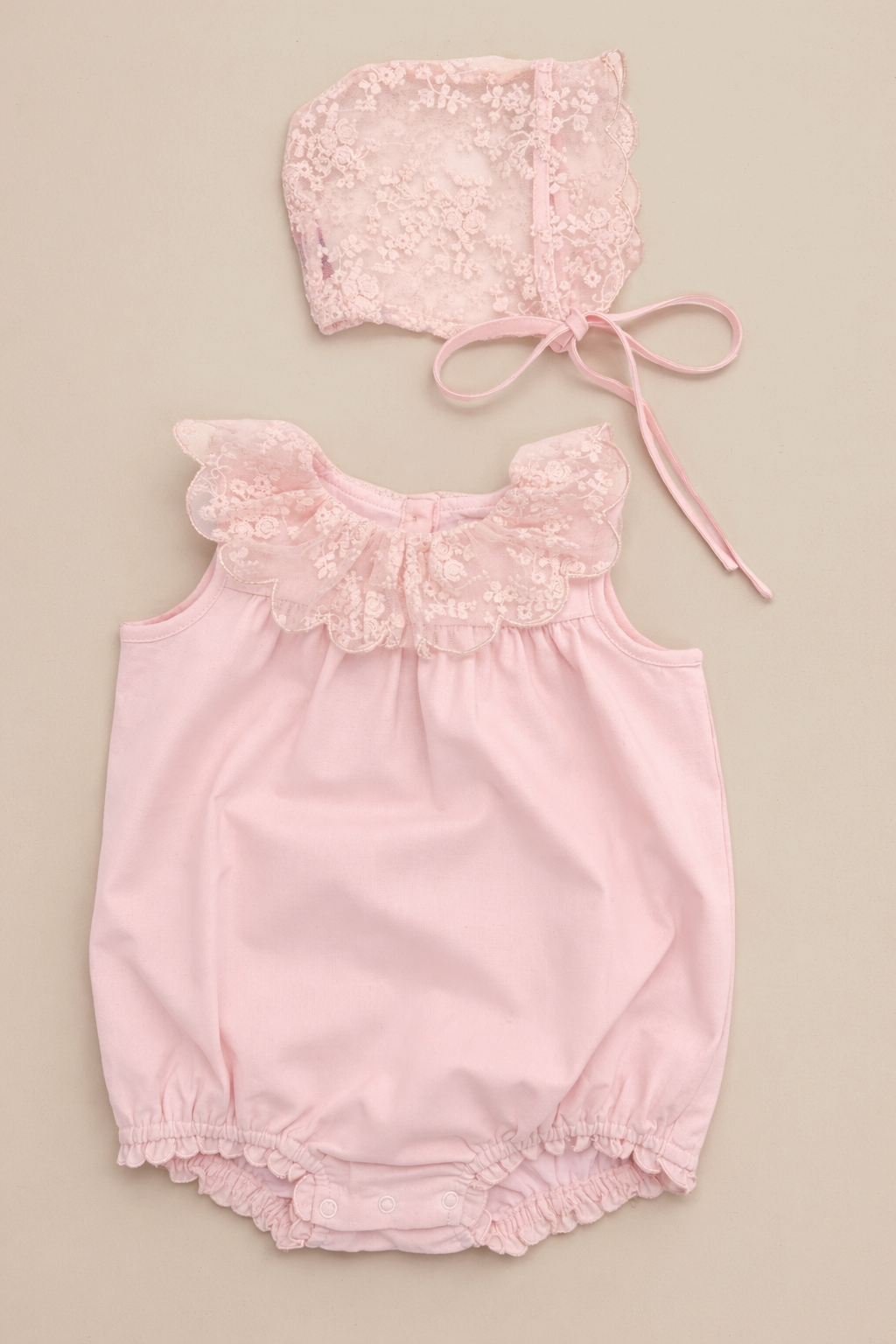 Mayfair Romper + Bonnet in Rose