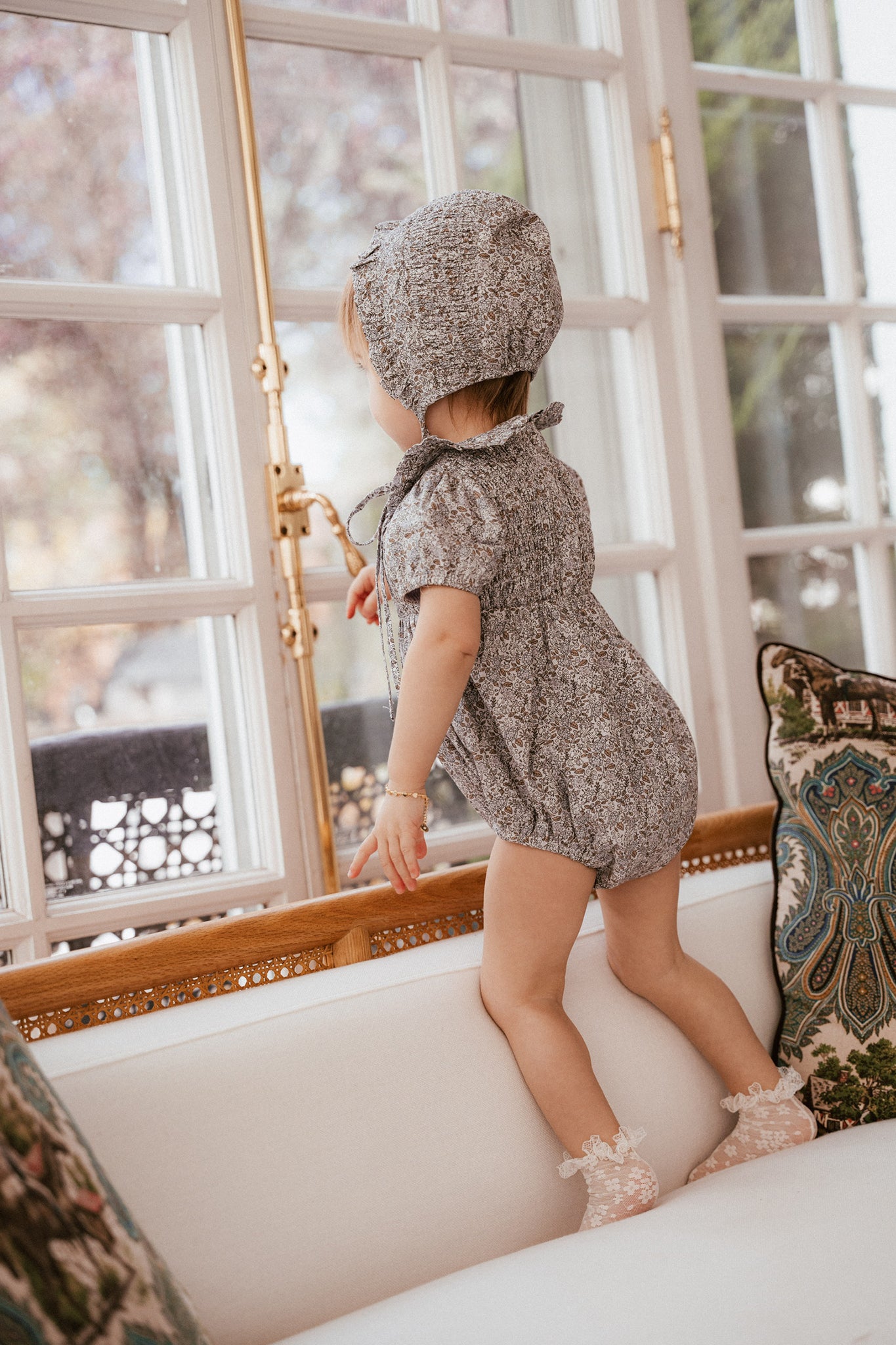 Whitmore Romper + Bonnet in Lilac Floral