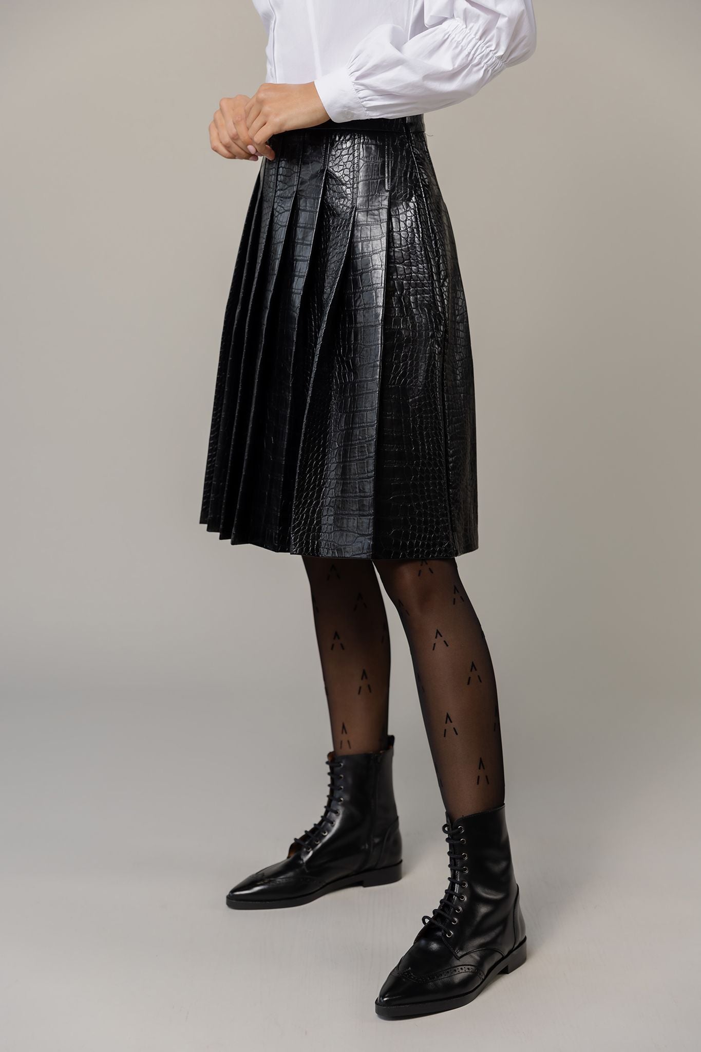 Tribeca Skirt in Croc Effect Black