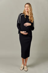 Stripe Side Vent Dolman Sweater in Black