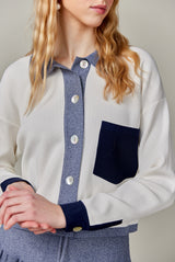 Ribbed Knit Loose Fit Blouse in Denim Mix
