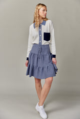Drawstring Tiered Knit Skirt in Denim