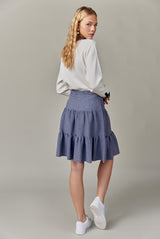 Ribbed Knit Loose Fit Blouse in Denim Mix