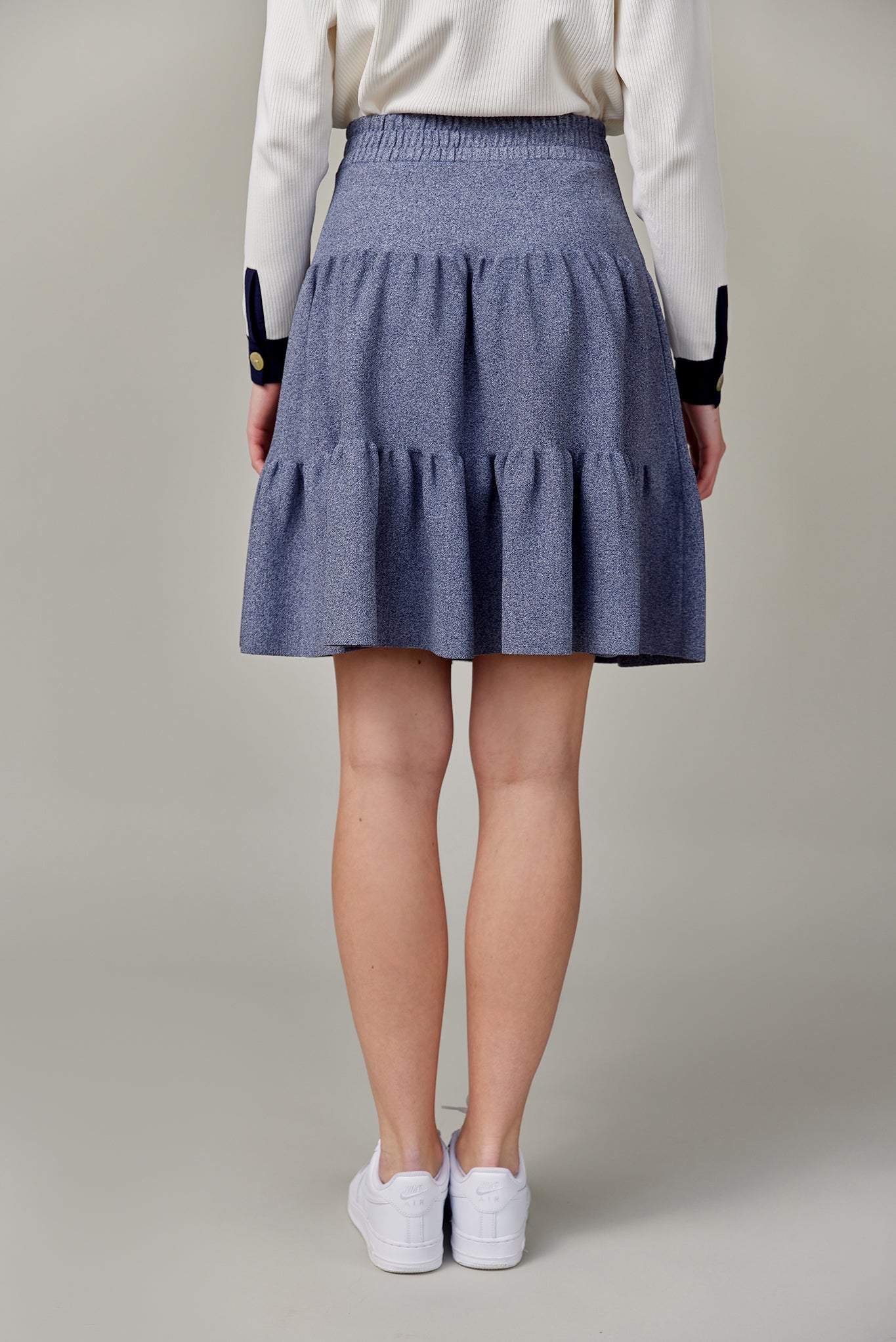 Drawstring Tiered Knit Skirt in Denim