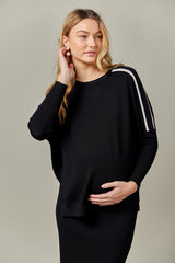 Stripe Side Vent Dolman Sweater in Black