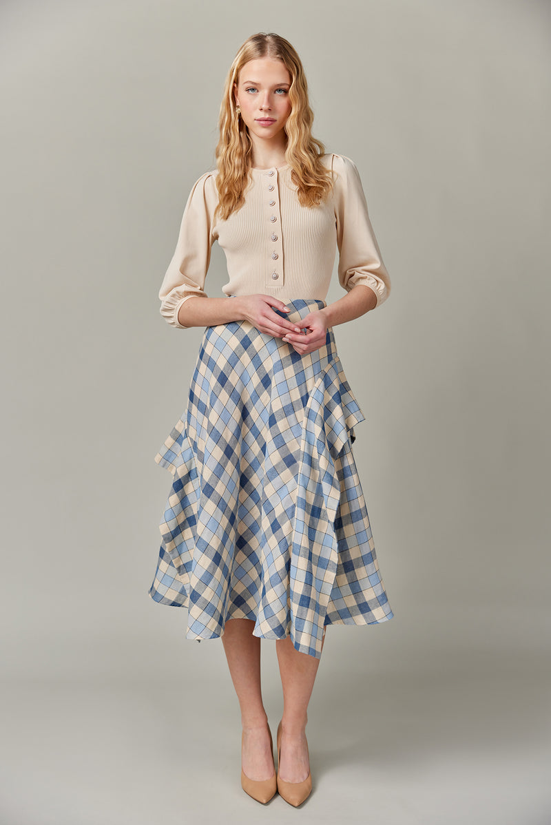Cotton Midi Skirt in Gingham