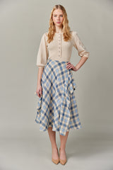Cotton Midi Skirt in Gingham