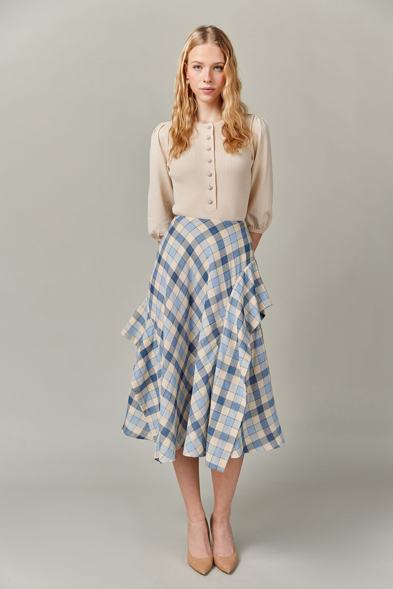 Ribbed Knit Top with Pearl Buttons in Vanilla