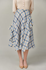 Cotton Midi Skirt in Gingham