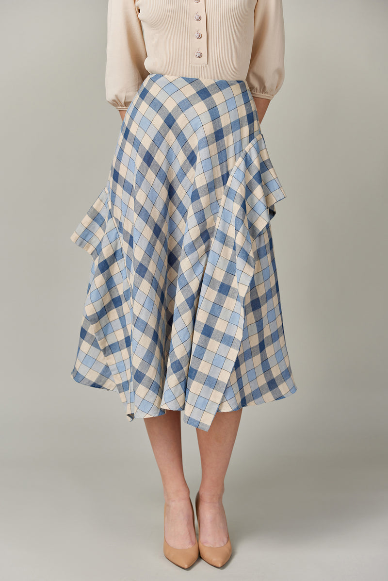 Cotton Midi Skirt in Gingham