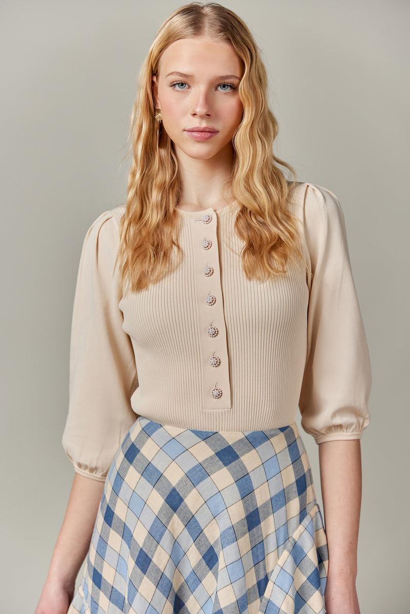 Cotton Midi Skirt in Gingham