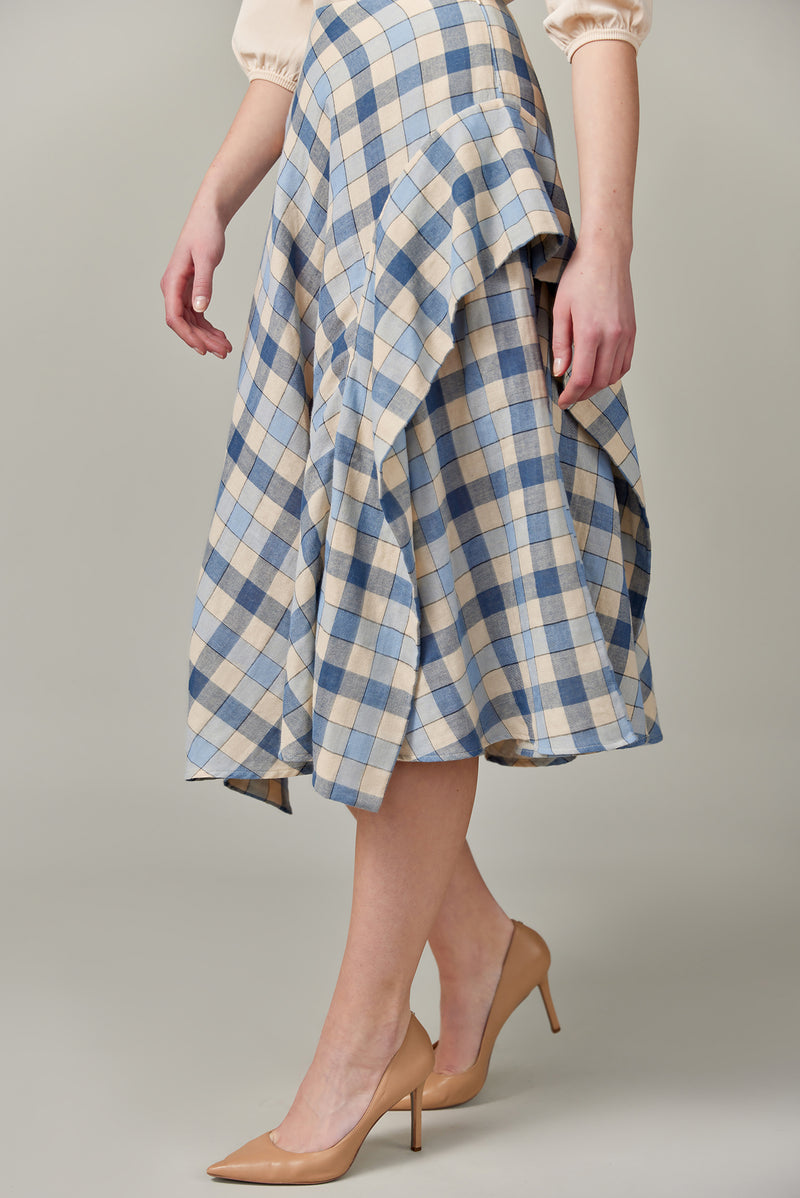 Cotton Midi Skirt in Gingham