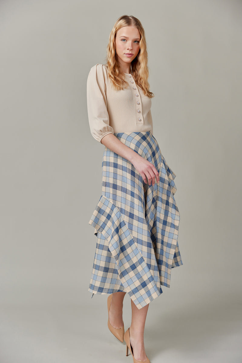 Cotton Midi Skirt in Gingham