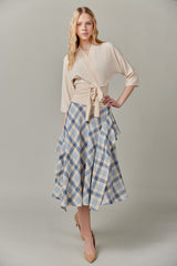 Cotton Midi Skirt in Gingham