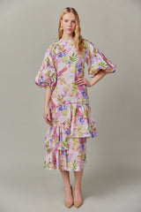 Linen Maxi Dress in Tropical Print