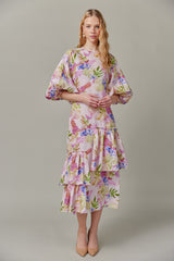 Linen Maxi Dress in Tropical Print