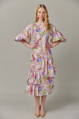 Linen Maxi Dress in Tropical Print