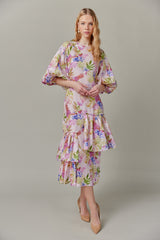 Linen Maxi Dress in Tropical Print