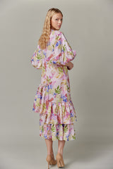 Linen Maxi Dress in Tropical Print