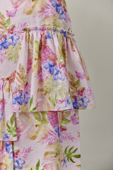 Linen Maxi Dress in Tropical Print
