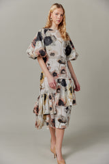 Linen Maxi Dress in Watercolor Print