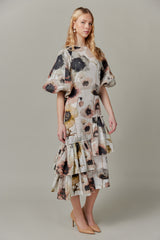 Linen Maxi Dress in Watercolor Print