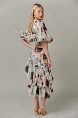 Linen Maxi Dress in Watercolor Print